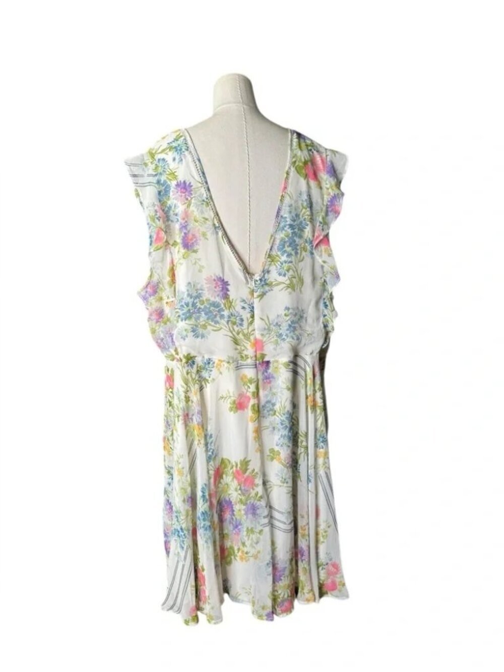 ASOS Floral Ruffle Sleeve V-Neck Dress Size US 24 - Picture 2 of 8